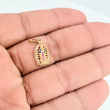 Pendant Virgin Guadalupe 1.3gr / 2.1cm / Fuchsia Blue White Zircons 18K Yellow Gold &