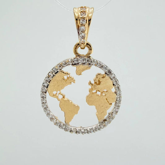Earth Silhouette Pendant 2.15gr / 1 in / Two-tone Yellow White 18K &