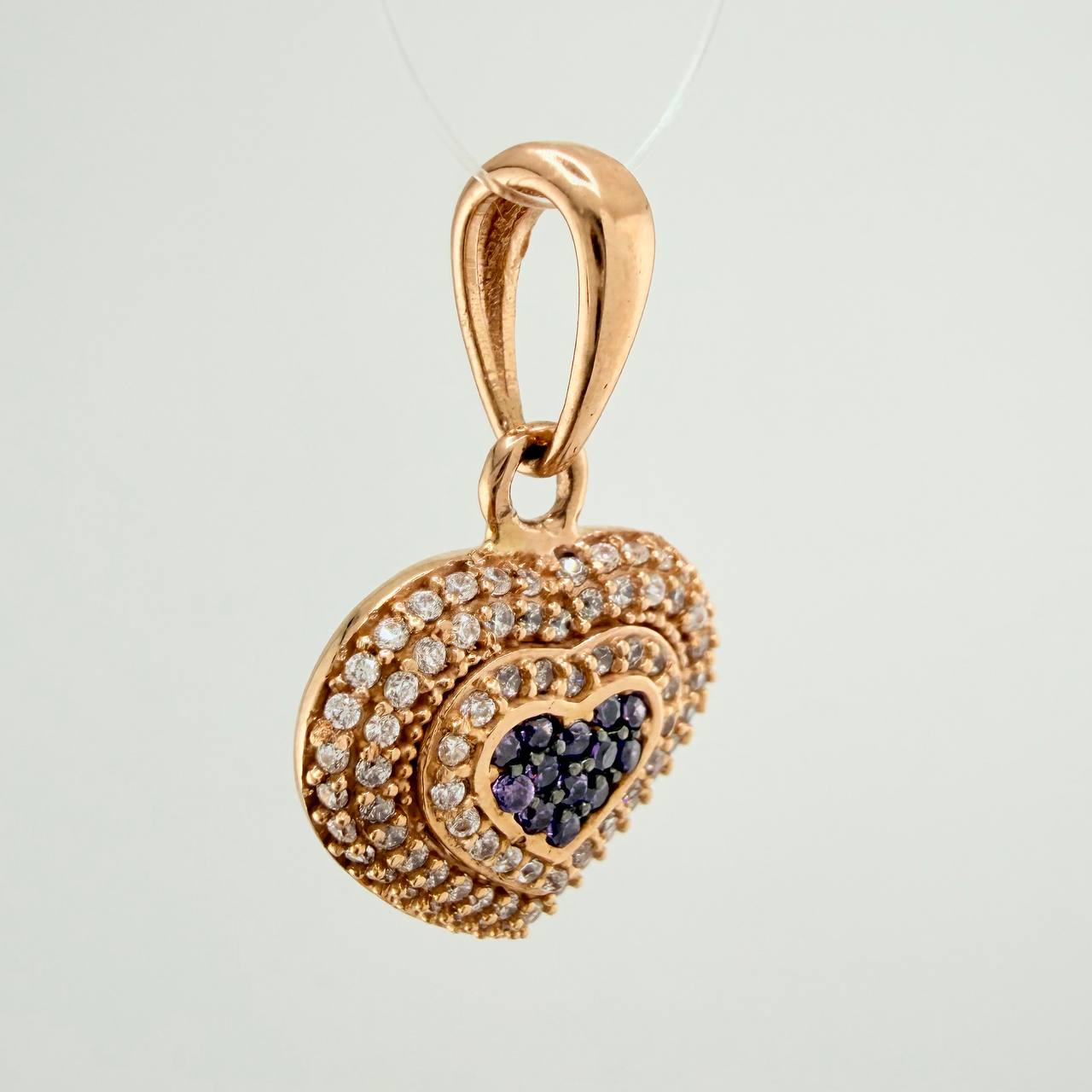 Dije Corazon 3.4gr / 1 in / Dos Oros Negro Rosa 18K &
