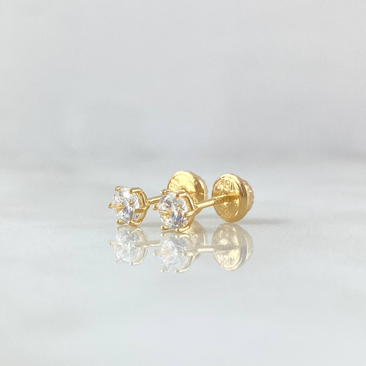 Stud Earrings Stone Six Claws 0.8gr / 4.3mm White Zircon 18K Yellow Gold (Jewel) *