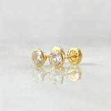 Stud Earrings Bezel 0.85gr / 5.2mm White Zircon 18K Yellow Gold (Jewel) ©