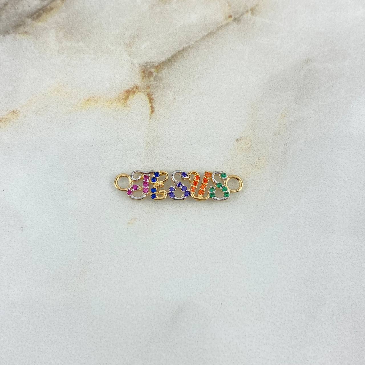 Charm Jesus 1gr / 2.5cm / Pink-Blue-Purple-Orange-Green Zircons Two Yellow White Golds ©