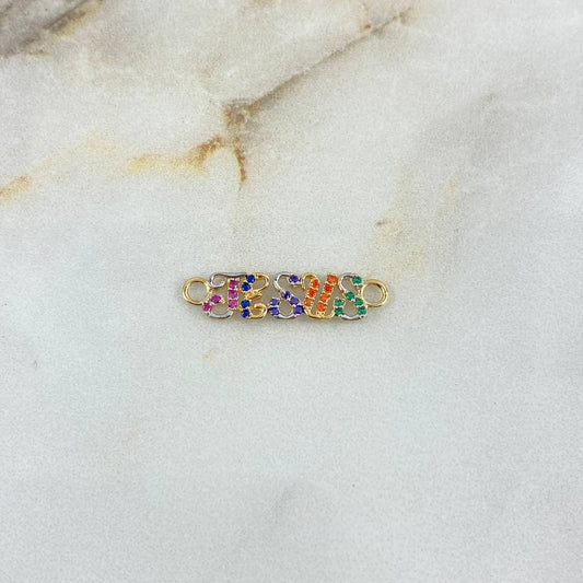 Charm Jesus 1gr / 2.5cm / Pink-Blue-Purple-Orange-Green Zircons Two Yellow White Golds ©