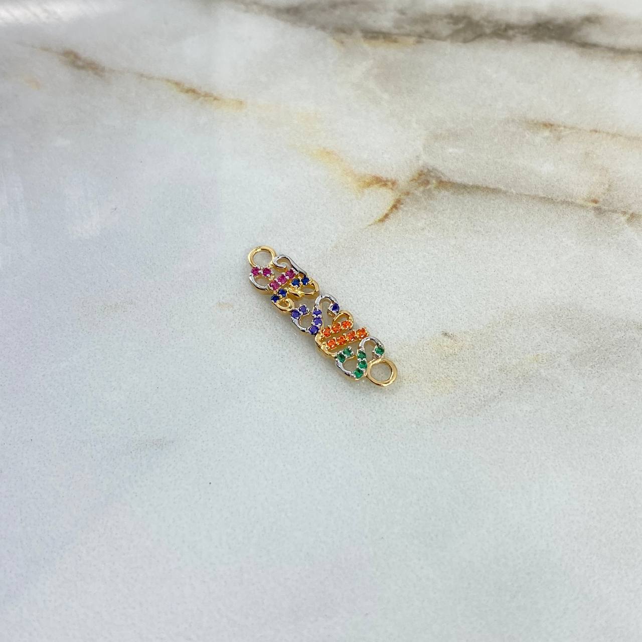 Charm Jesus 1gr / 2.5cm / Pink-Blue-Purple-Orange-Green Zircons Two Yellow White Golds ©
