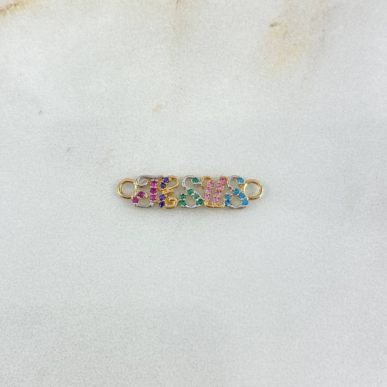 Charm Jesus 0.9gr / 2.5cm / Pink-Purple-Green-Lilac-Blue Zircons Two Yellow White Golds ©