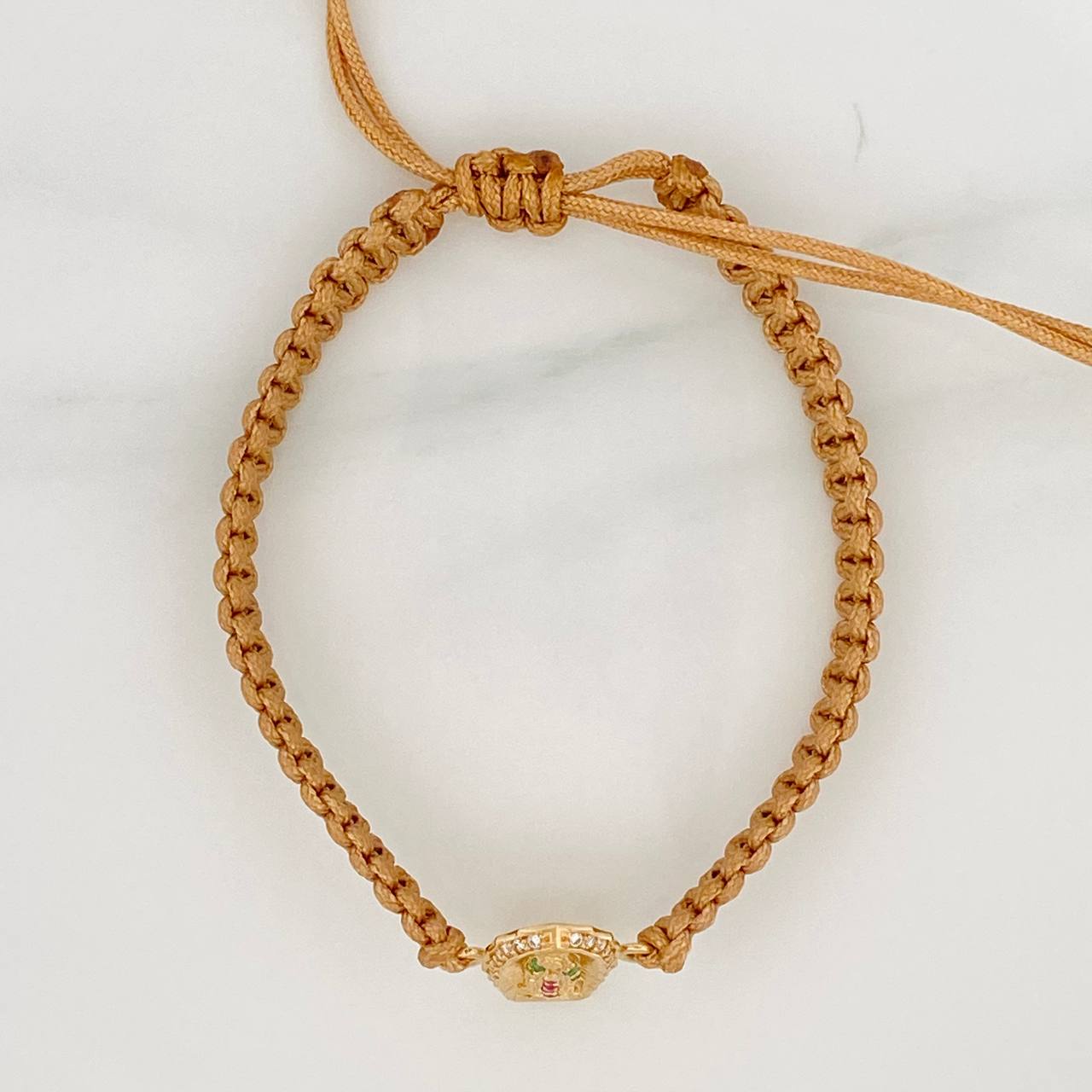 Pulsera Tejida Caqui Virgen de Guadalupe 1.25gr / Oro Amarillo 18K &