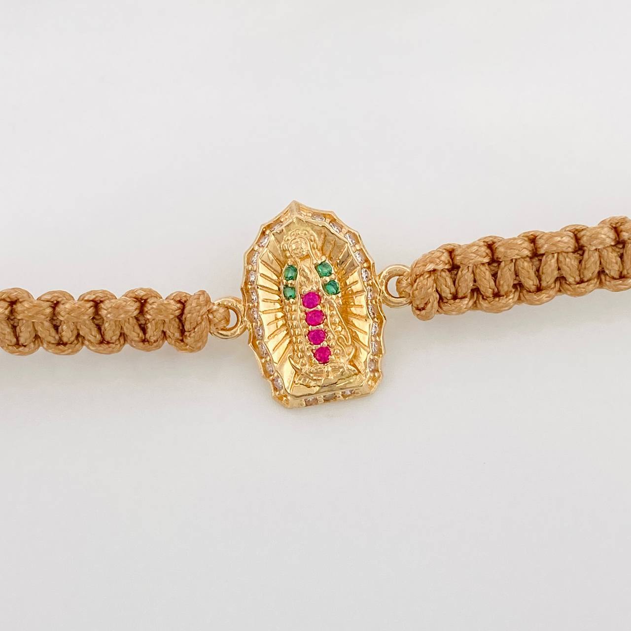 Pulsera Tejida Caqui Virgen de Guadalupe 1.25gr / Oro Amarillo 18K &