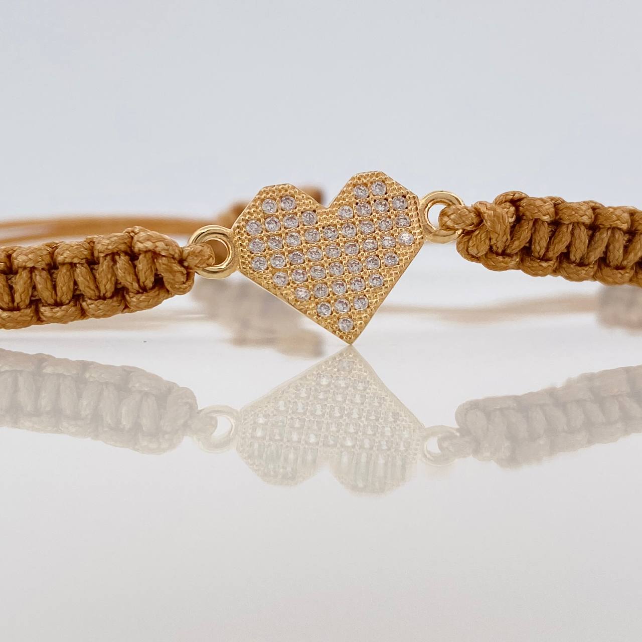 Pulsera Tejida Caqui Corazon 1gr / Oro Amarillo 18K &