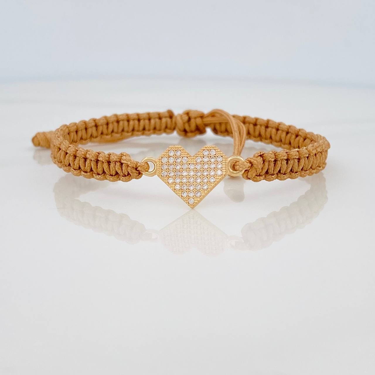 Pulsera Tejida Caqui Corazon 1gr / Oro Amarillo 18K &