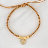 Pulsera Tejida Caqui Corazon 2.1gr / 6mm Dos Oros Amarillo Blanco 18K &