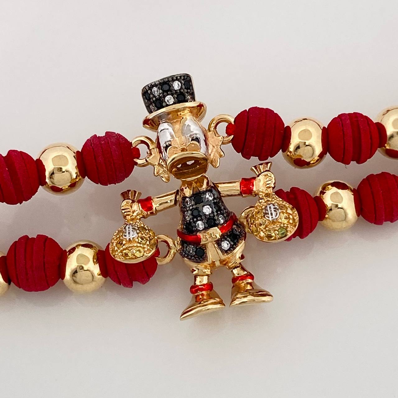 Pulsera Tejida Roja Pato Bolsa de Dinero 7.2gr / 6mm Tres Oros 18K &