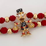 Pulsera Tejida Roja Pato Bolsa de Dinero 7.2gr / 6mm Tres Oros 18K &