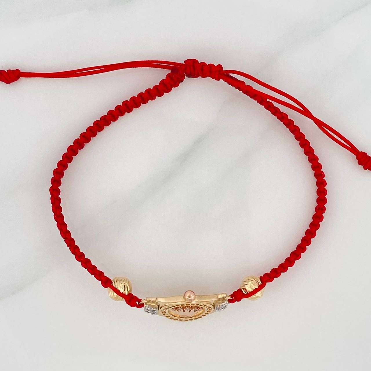 Pulsera Tejida Roja Corona 3.3gr / 6mm Tres Oros 18K &