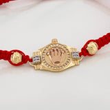 Pulsera Tejida Roja Corona 3.3gr / 6mm Tres Oros 18K &