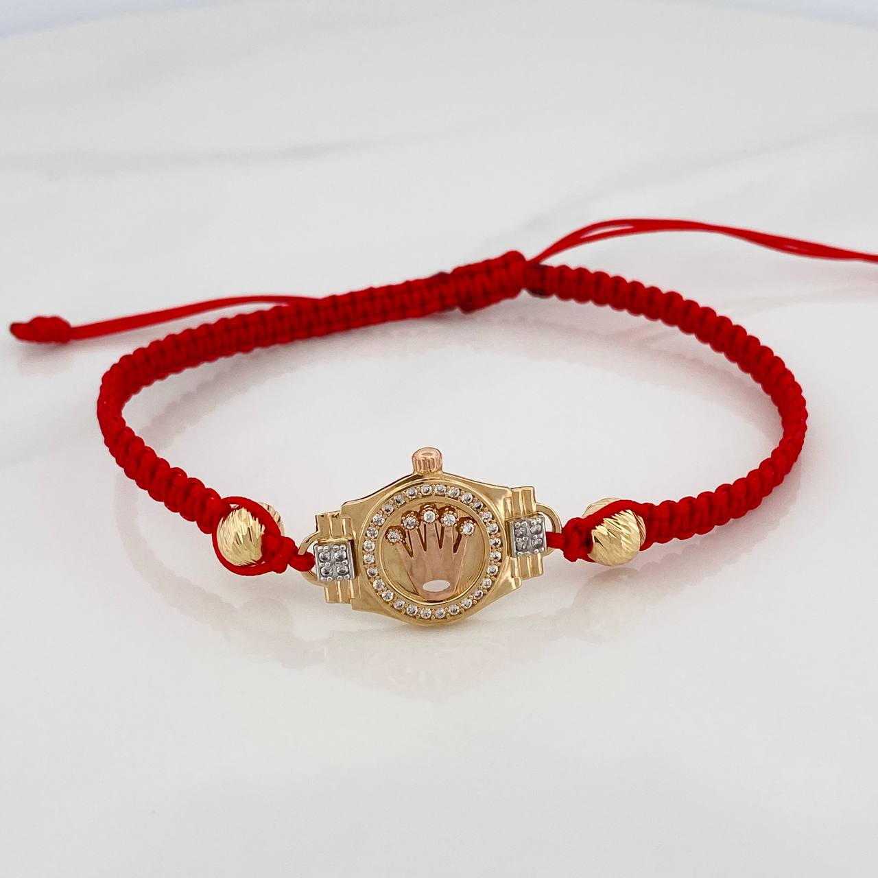 Pulsera Tejida Roja Corona 3.3gr / 6mm Tres Oros 18K &