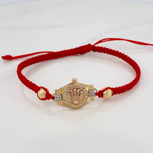 Pulsera Tejida Roja Corona 3.3gr / 6mm Tres Oros 18K &