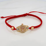 Pulsera Tejida Roja Corona 3.3gr / 6mm Tres Oros 18K &