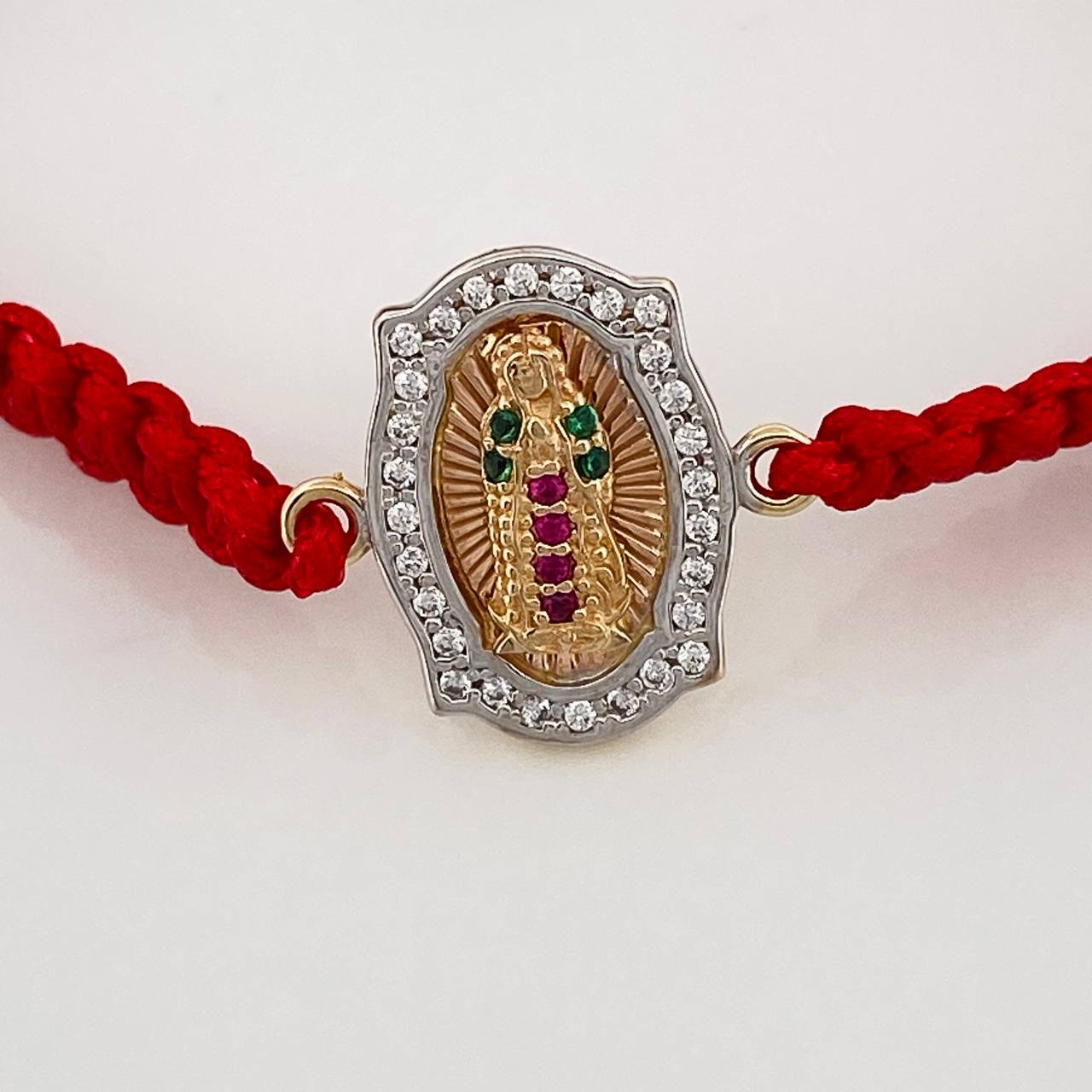 Pulsera Tejida Roja Virgen de Guadalupe 1.95gr / Tres Oros 18K &