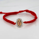Pulsera Tejida Roja Virgen de Guadalupe 1.95gr / Tres Oros 18K &