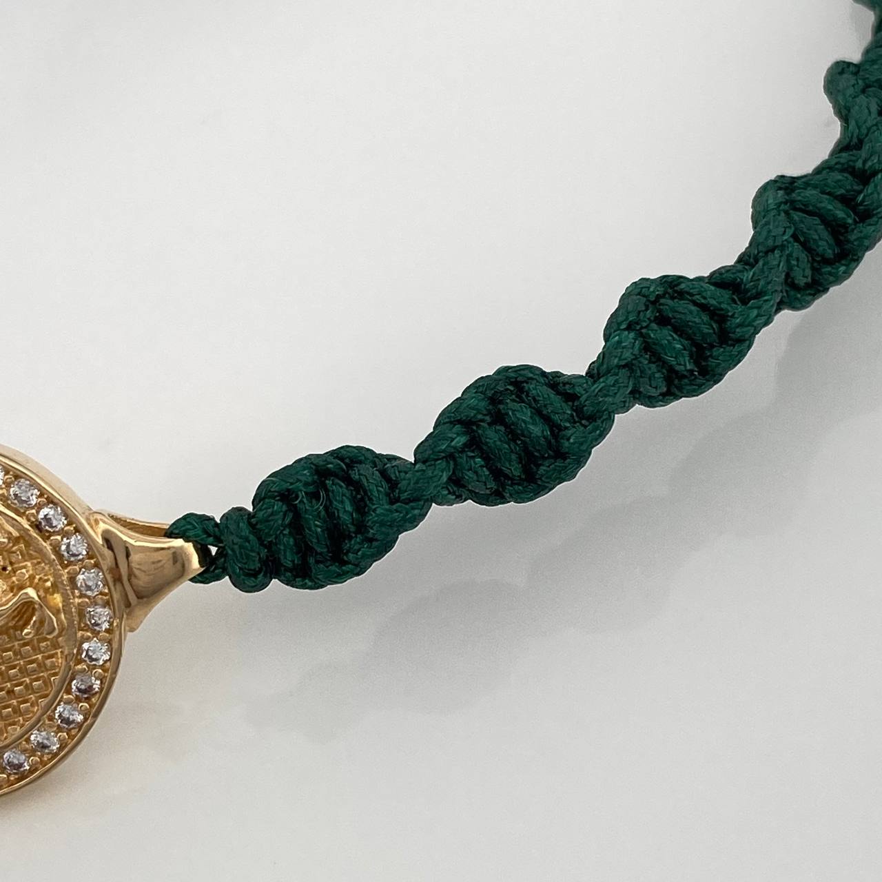 Pulsera Tejida Verde Sello Caballo 3.5gr / Oro Amarillo 18K &