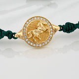 Pulsera Tejida Verde Sello Caballo 3.5gr / Oro Amarillo 18K &