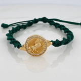 Pulsera Tejida Verde Sello Caballo 3.5gr / Oro Amarillo 18K &