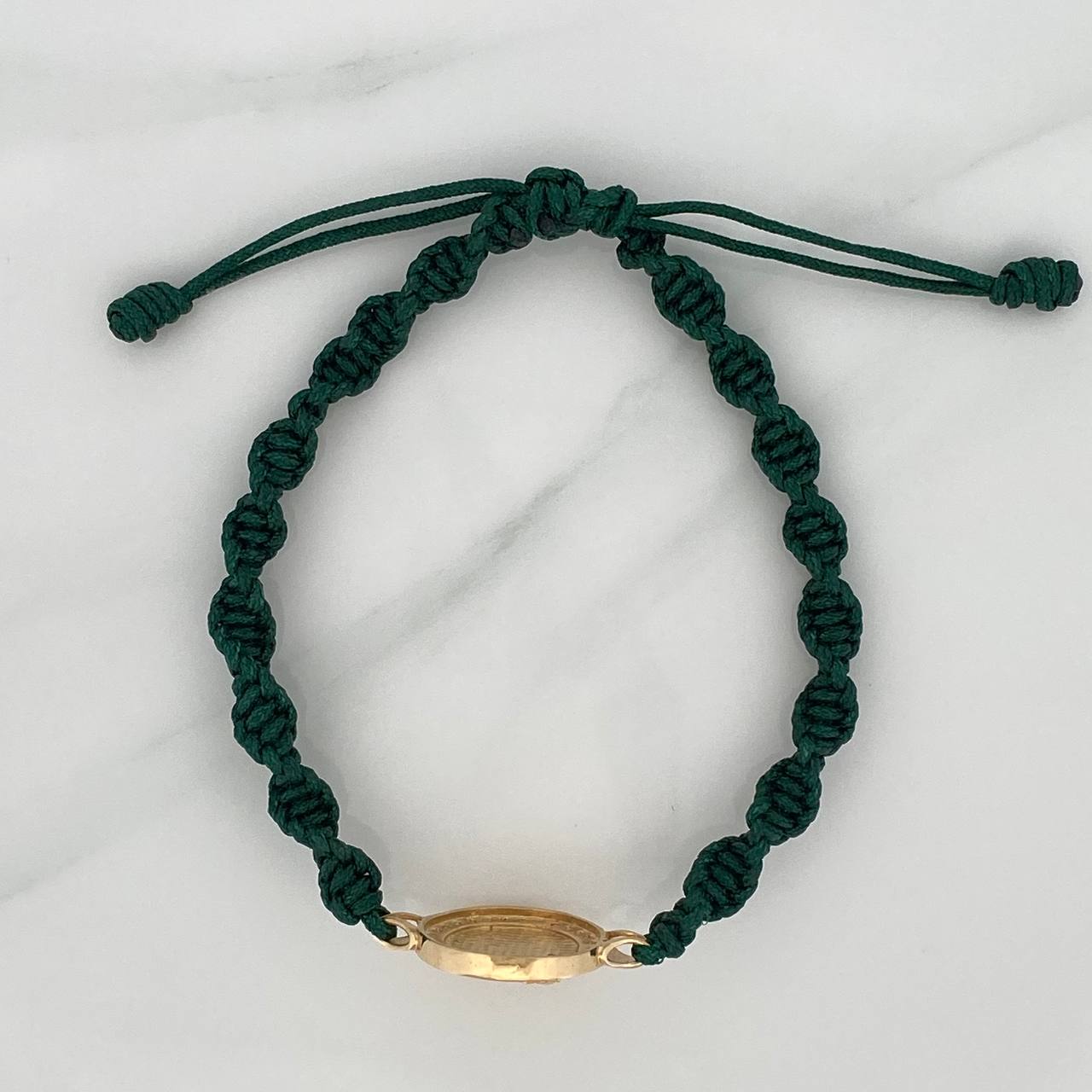 Pulsera Tejida Verde Sello Caballo 3.5gr / Oro Amarillo 18K &