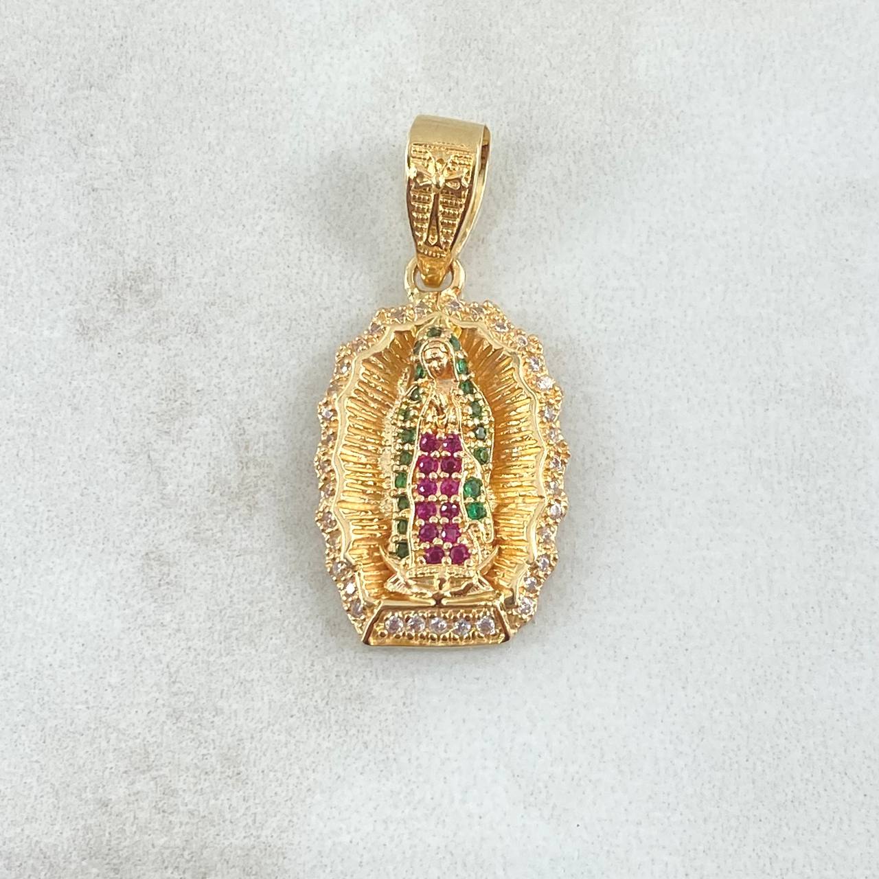 Dije Dije Virgen Guadalupe Silueta 3.75gr / 3.5cm / Circones Blancos Verdes Fucsia  Oro Amarillo 18K