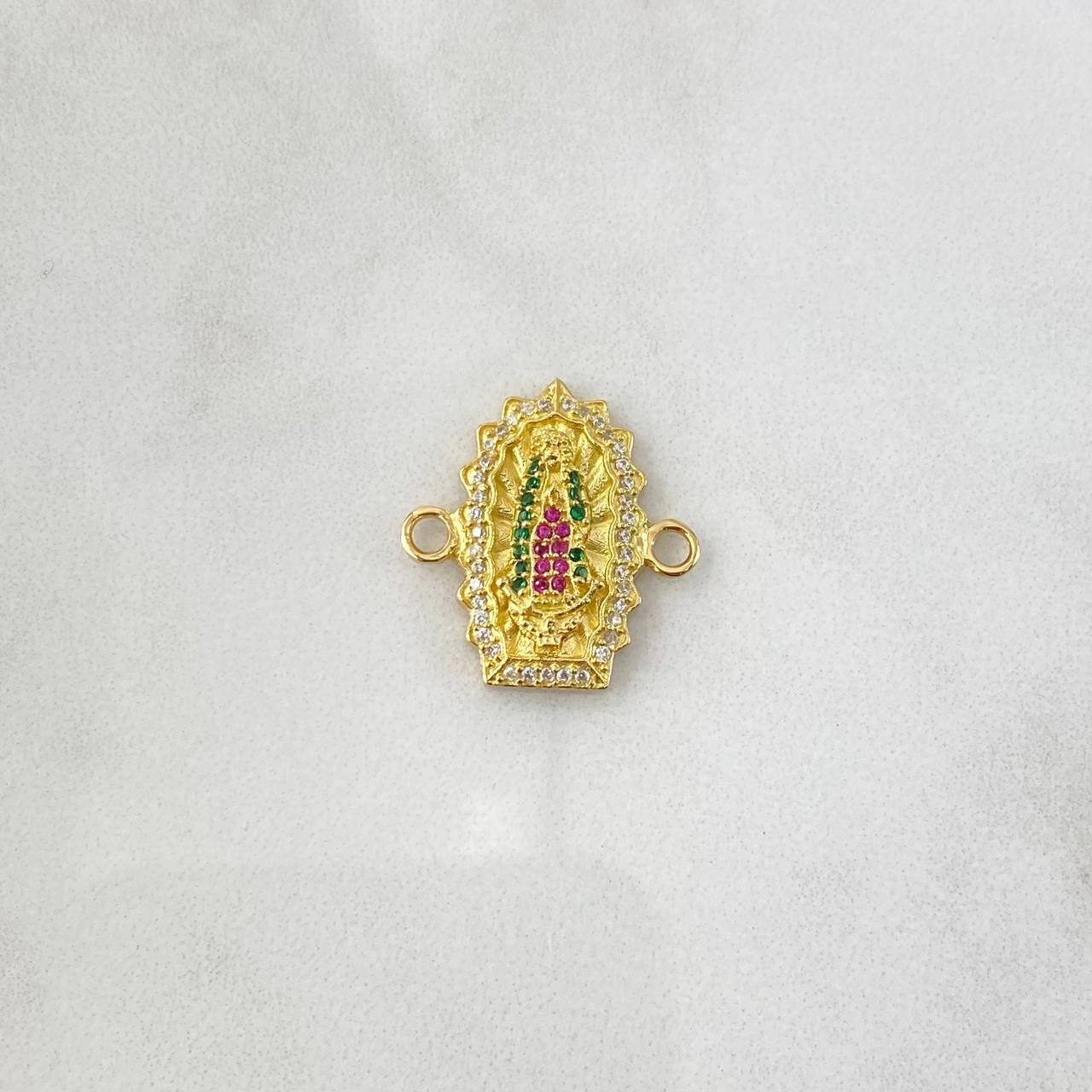 Charm Virgin Guadalupe Double Silhouette 3.3gr / 2cm / White Green Fuchsia Zircons 18K Yellow Gold