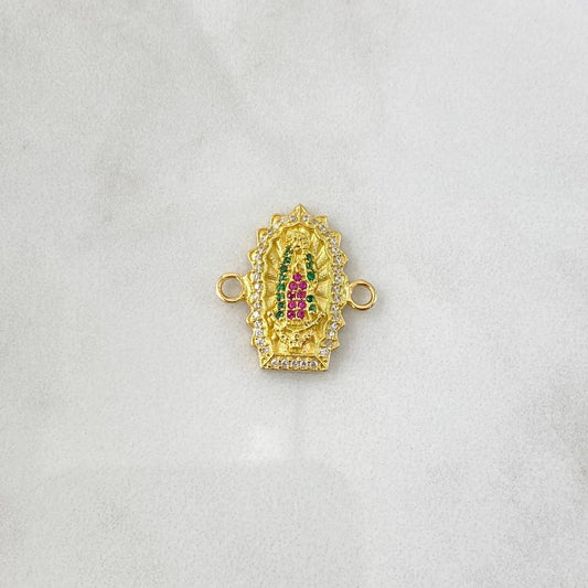 Charm Virgin Guadalupe Double Silhouette 3.3gr / 2cm / White Green Fuchsia Zircons 18K Yellow Gold