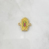 Charm Virgin Guadalupe Double Silhouette 3.3gr / 2cm / White Green Fuchsia Zircons 18K Yellow Gold