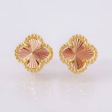 Clover Diamond Cut Stud Earrings 2.6gr / 9mm Two-Tone Yellow Rose Nac.Esp. 18K Gold ©