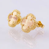 Clover Diamond Cut Stud Earrings 2.6gr / 9mm Two-Tone Yellow Rose Nac.Esp. 18K Gold ©