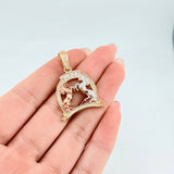 Pendant Horseshoe Plate Horses 4.5gr / 1 1/4 in / Three Golds 18K
