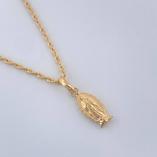 Set Cadena y Dije Lazo + Virgen De Guadalupe 1.35gr / 19 3/4 in / Oro Amarillo 18K &