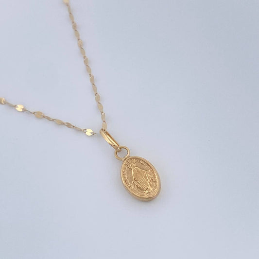 Set Cadena y Dije Flor Espejo + Virgen Milagrosa 0.65gr / 19 3/4 in / Oro Amarillo 18K &