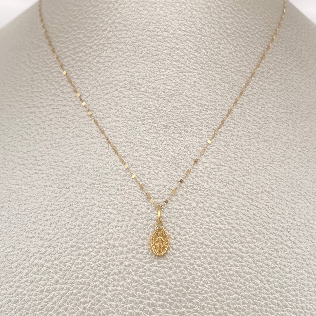 Set Cadena y Dije Flor Espejo + Virgen Milagrosa 0.65gr / 19 3/4 in / Oro Amarillo 18K &