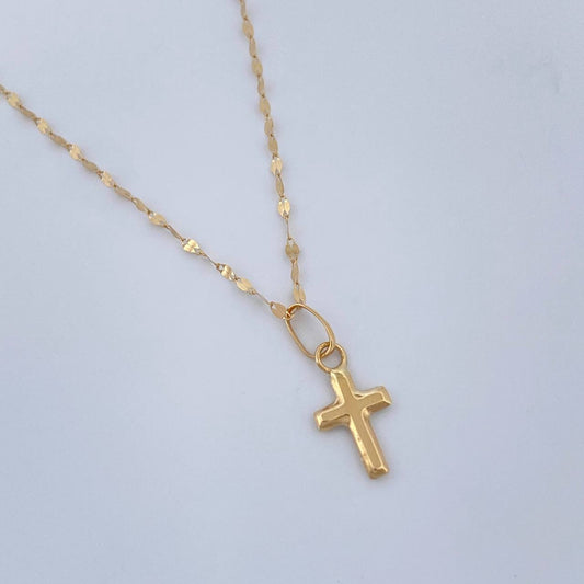 Set Cadena y Dije Flor Espejo + Cruz 0.55gr / 17 3/4 in / Oro Amarillo 18K &