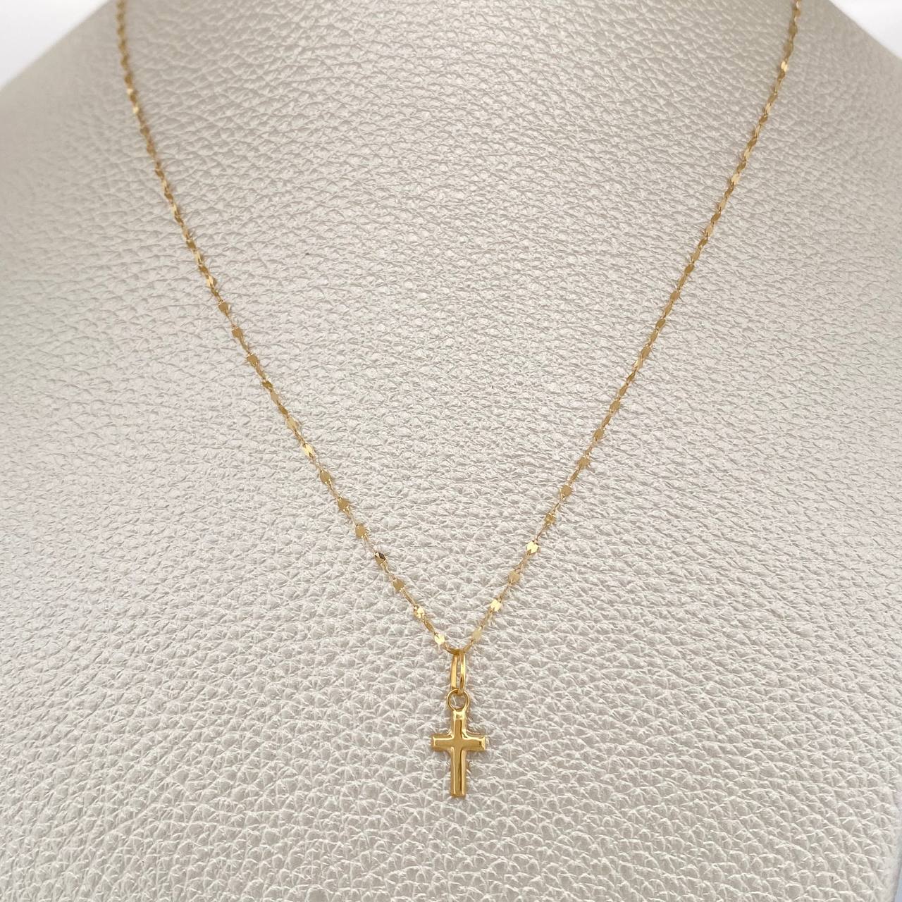 Set Cadena y Dije Flor Espejo + Cruz 0.55gr / 17 3/4 in / Oro Amarillo 18K &