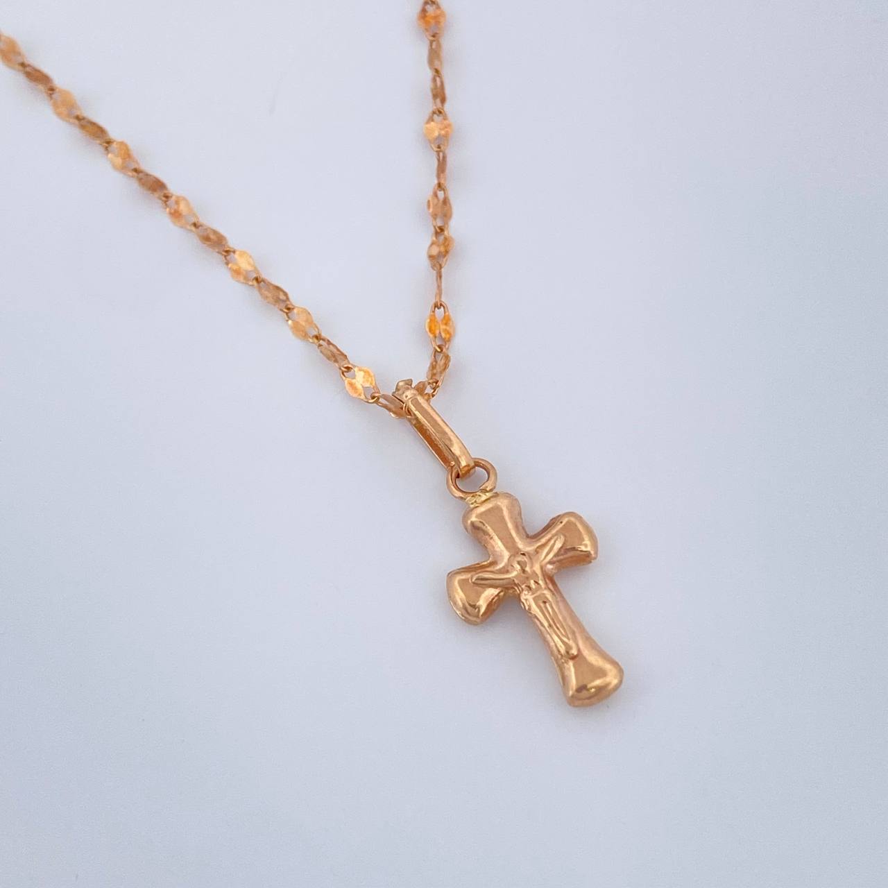 Set Cadena y Dije Flor Espejo + Cruz Cristo 1.4gr / 19 3/4 in / Oro Rosa 18K &