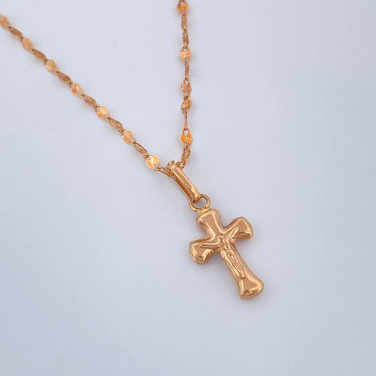 Set Cadena y Dije Flor Espejo + Cruz Cristo 1.4gr / 19 3/4 in / Oro Rosa 18K &