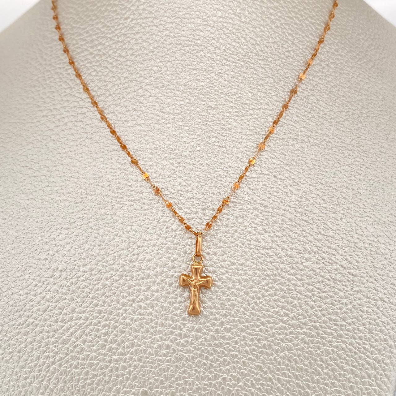Set Cadena y Dije Flor Espejo + Cruz Cristo 1.4gr / 19 3/4 in / Oro Rosa 18K &