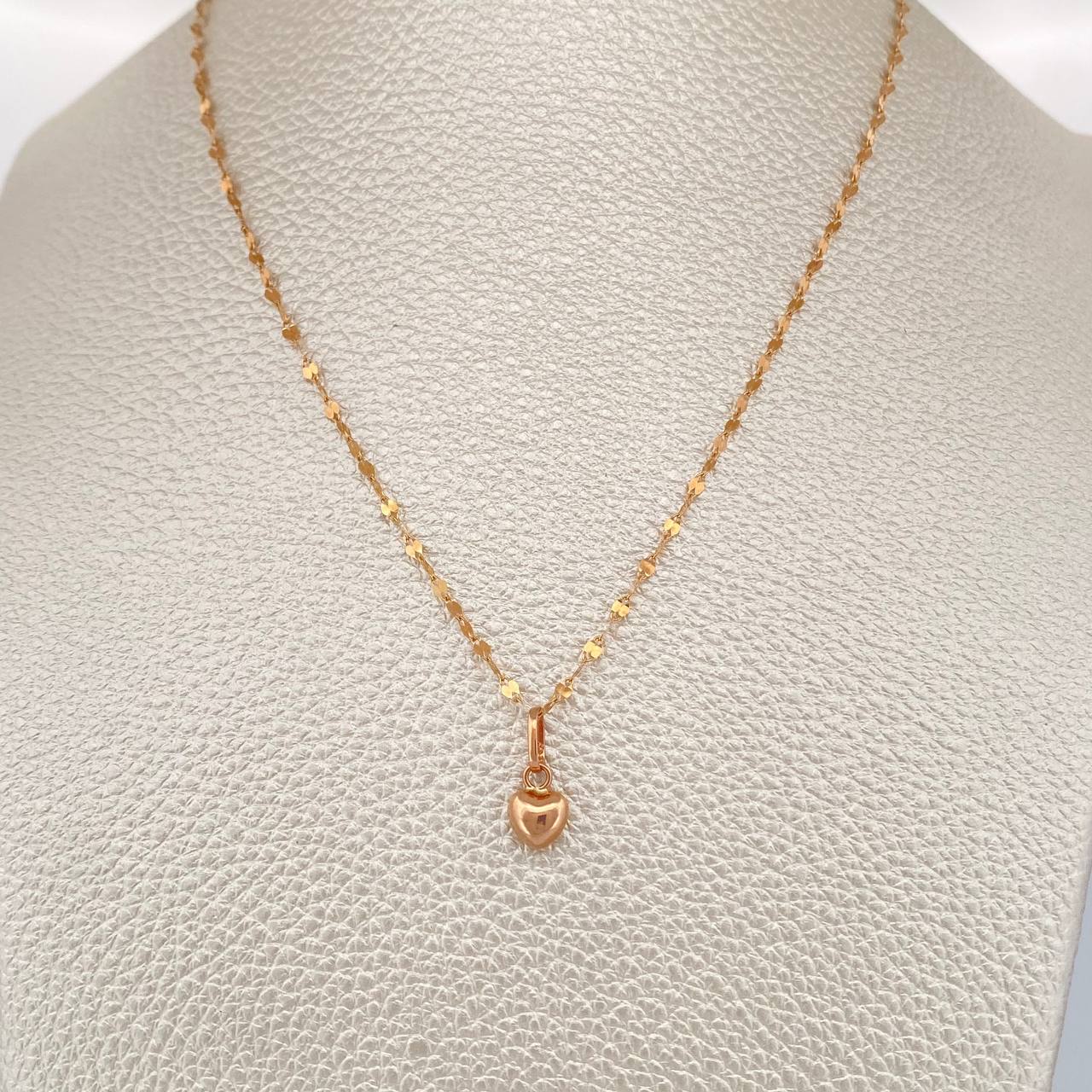 Set Cadena y Dije Flor Espejo + Corazon 1.3gr / 19 3/4 in / Oro Rosa 18K &