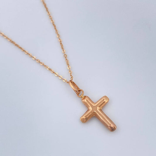 Set Cadena y Dije Aro Seguido + Cruz 1.35gr / 17 3/4 in / Oro Rosa 18K &