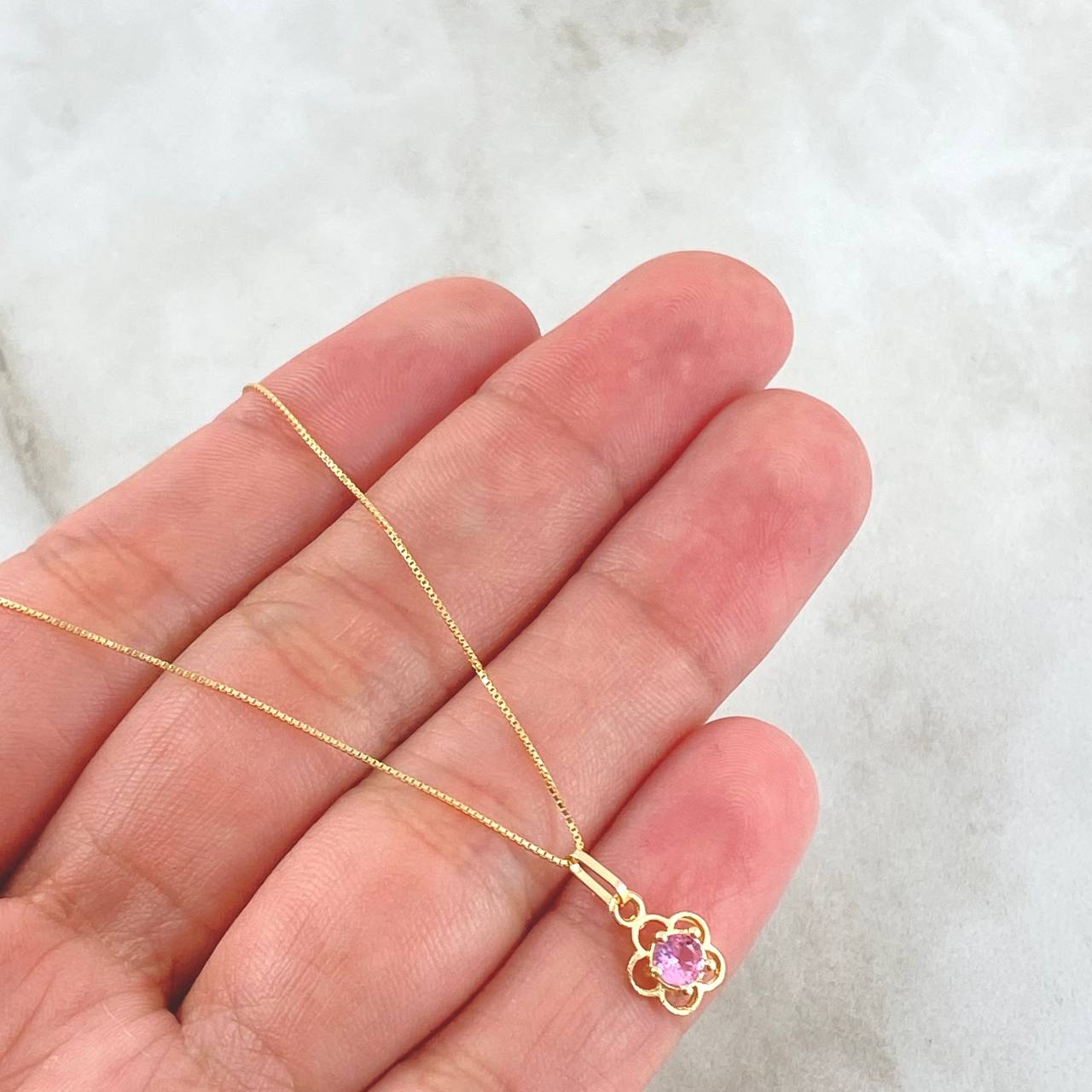Set Cadena y Dije Veneciana + Flor 1.45gr / 17 3/4 in / Oro Amarillo 18K
