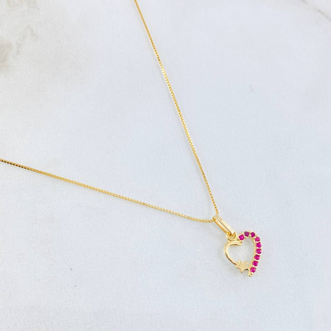 Set Cadena y Dije Veneciana + Corazón Estrella 1.35gr / 17 3/4 in / Oro Amarillo 18K
