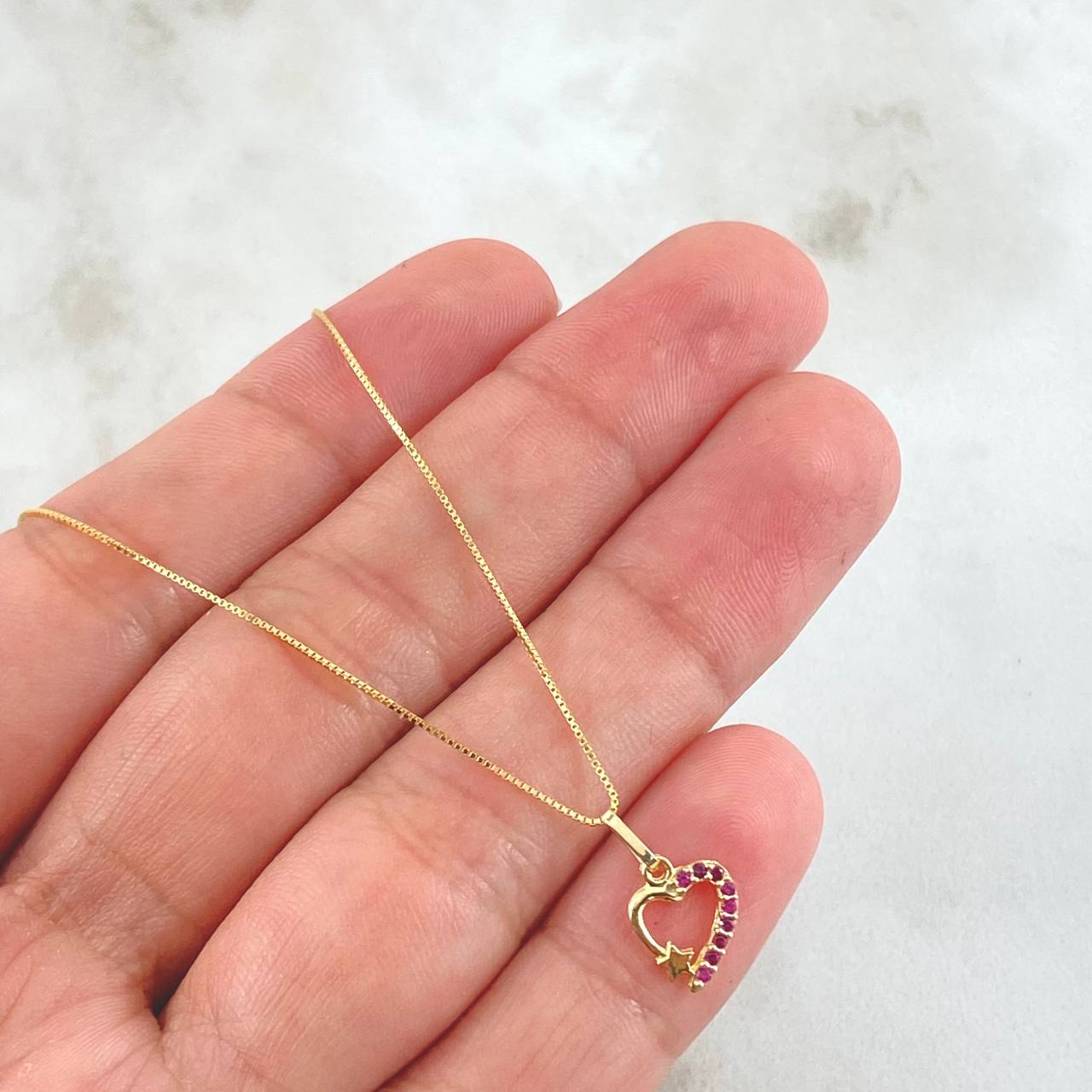 Venetian Chain and Pendant Set + Heart Star 1.35gr / 17 3/4 in / 18K Gold ©