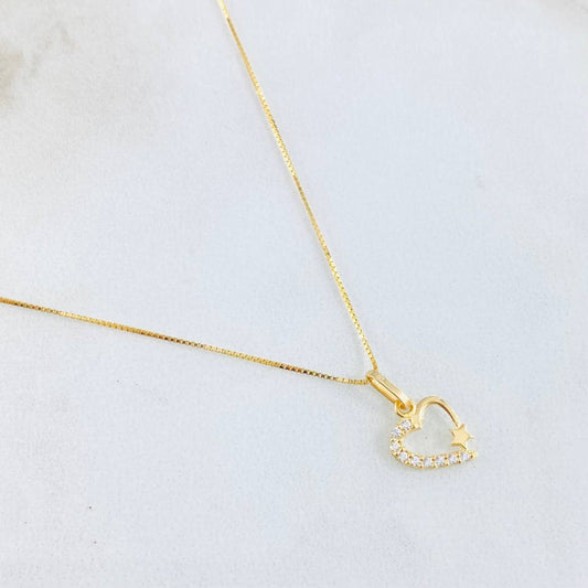 Set Cadena y Dije Veneciana + Corazón Estrella 2.15gr / 17 3/4 in / Oro Amarillo 18K ©