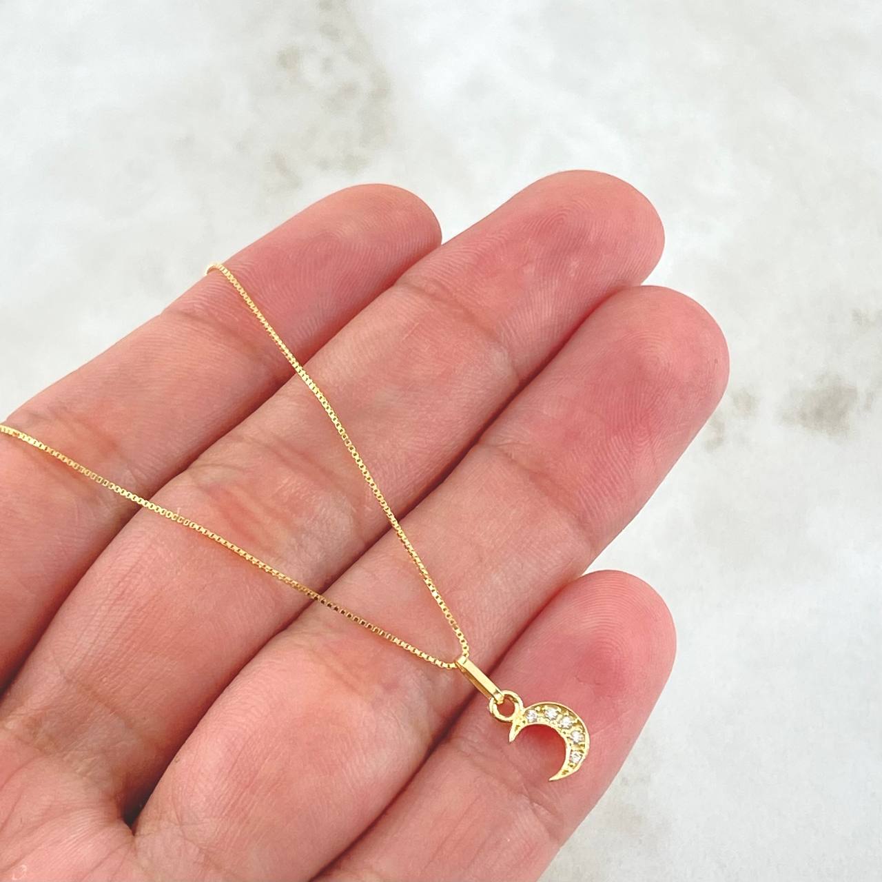Set Cadena y Dije Veneciana + Luna 1.35gr / 17 3/4 in / Oro Amarillo 18K *