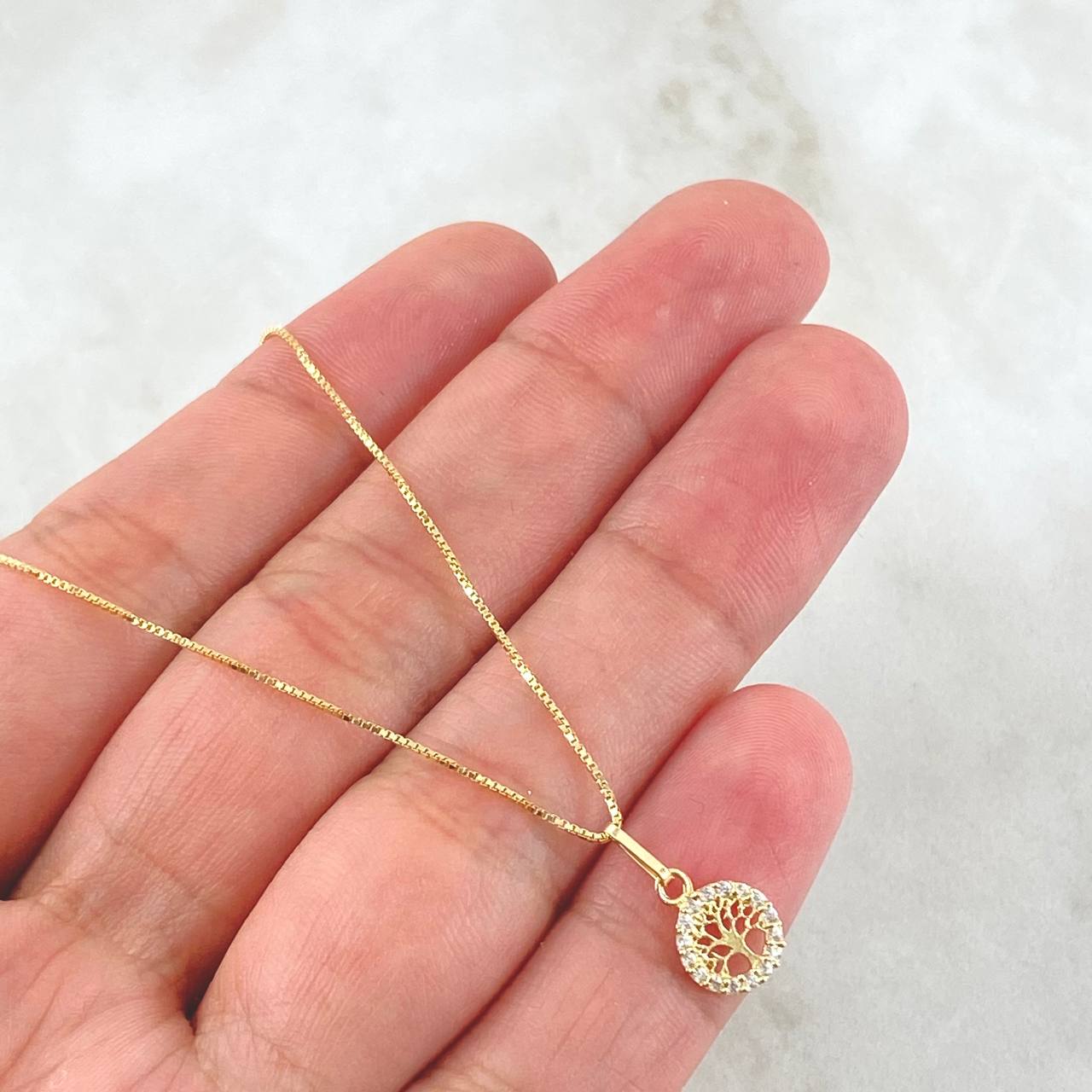 Set Cadena y Dije Veneciana + Arbol De La Vida 1.4gr / 17 3/4 in / Oro Amarillo 18K ©